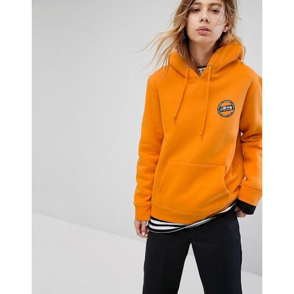 Unisex FLAWED Stussy Hoodie with Dot Back Logo Size Medium Yellow Streetwear - Picture 1 of 12